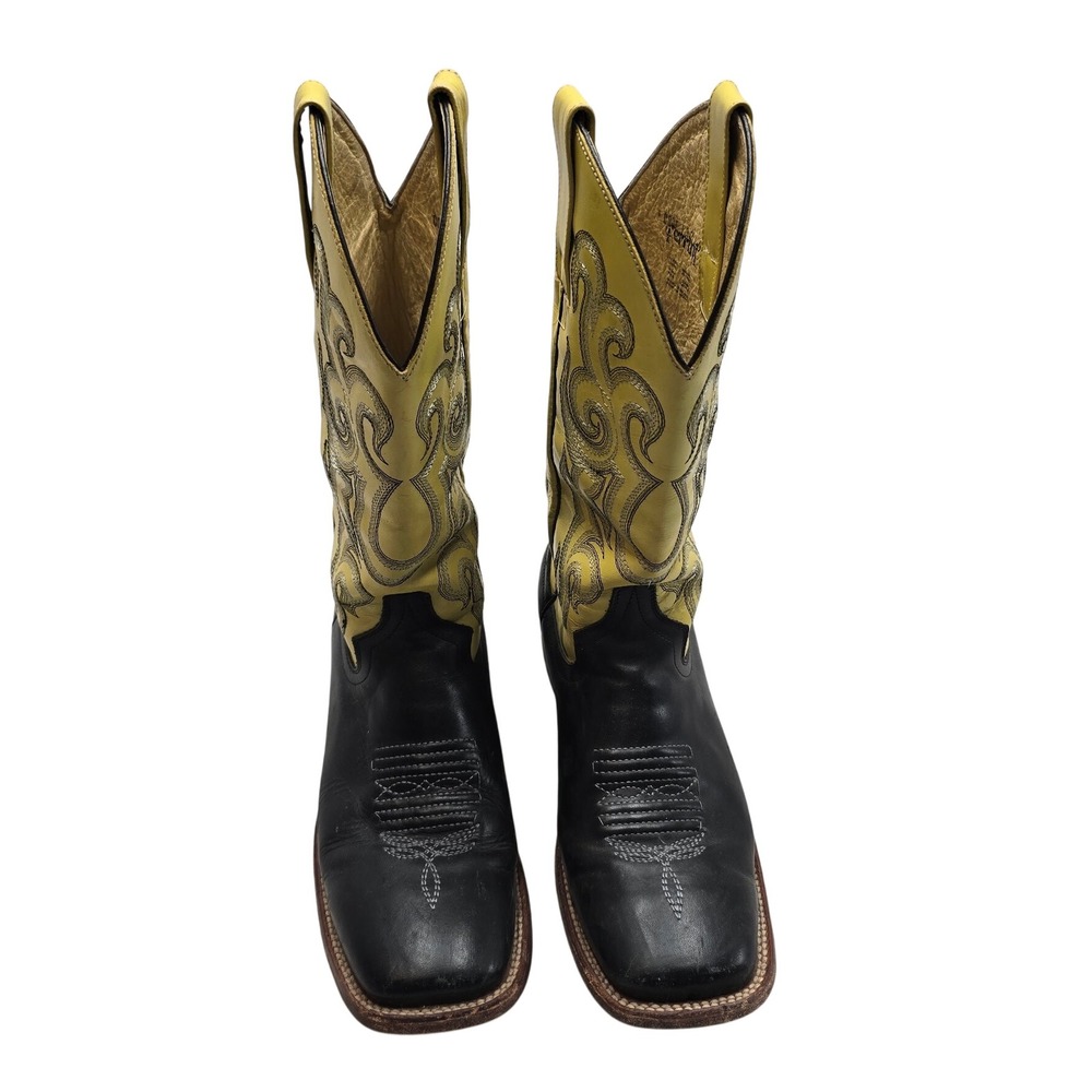 Ferrini Mens 8.5 D Western Cowboy Boots Square Toe Leather Yellow Black Kicks